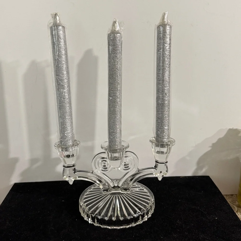 Elegant Cosmos Candleholders by Jeanette, Triple Candle Holders/USA/1940s